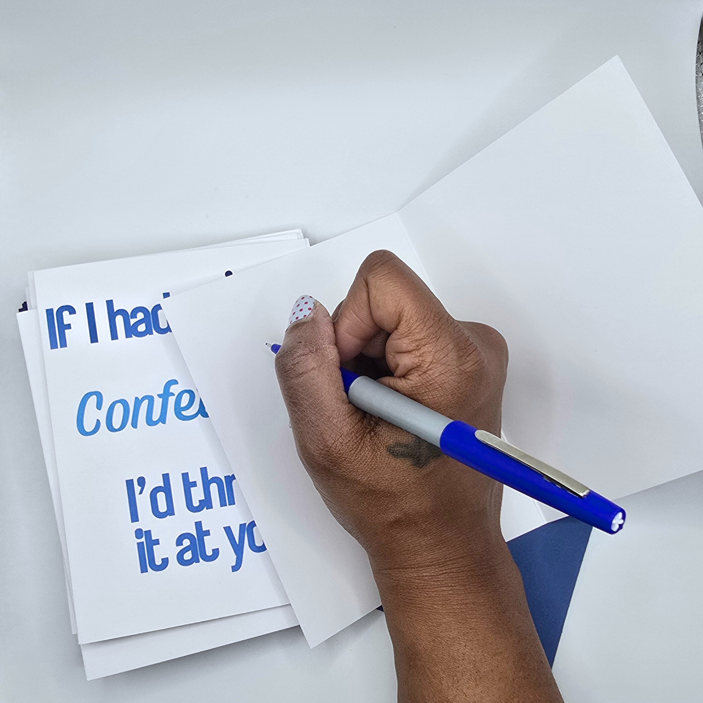 Big Mood Gratitude – 5 Funny Thank You Cards – A2 Size (Blue & White)