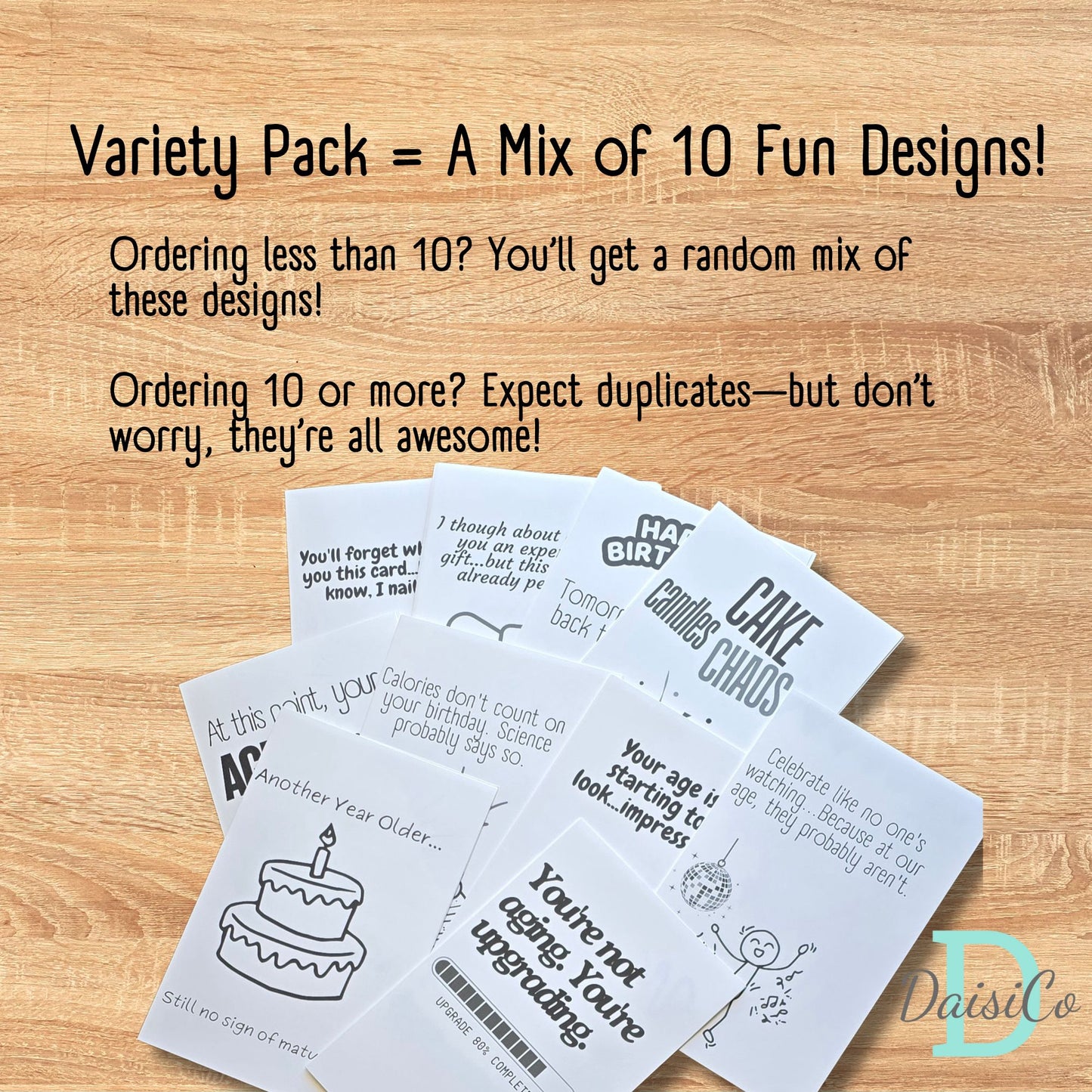 Large Black and White Birthday Cards Variety Pack - Blank Inside