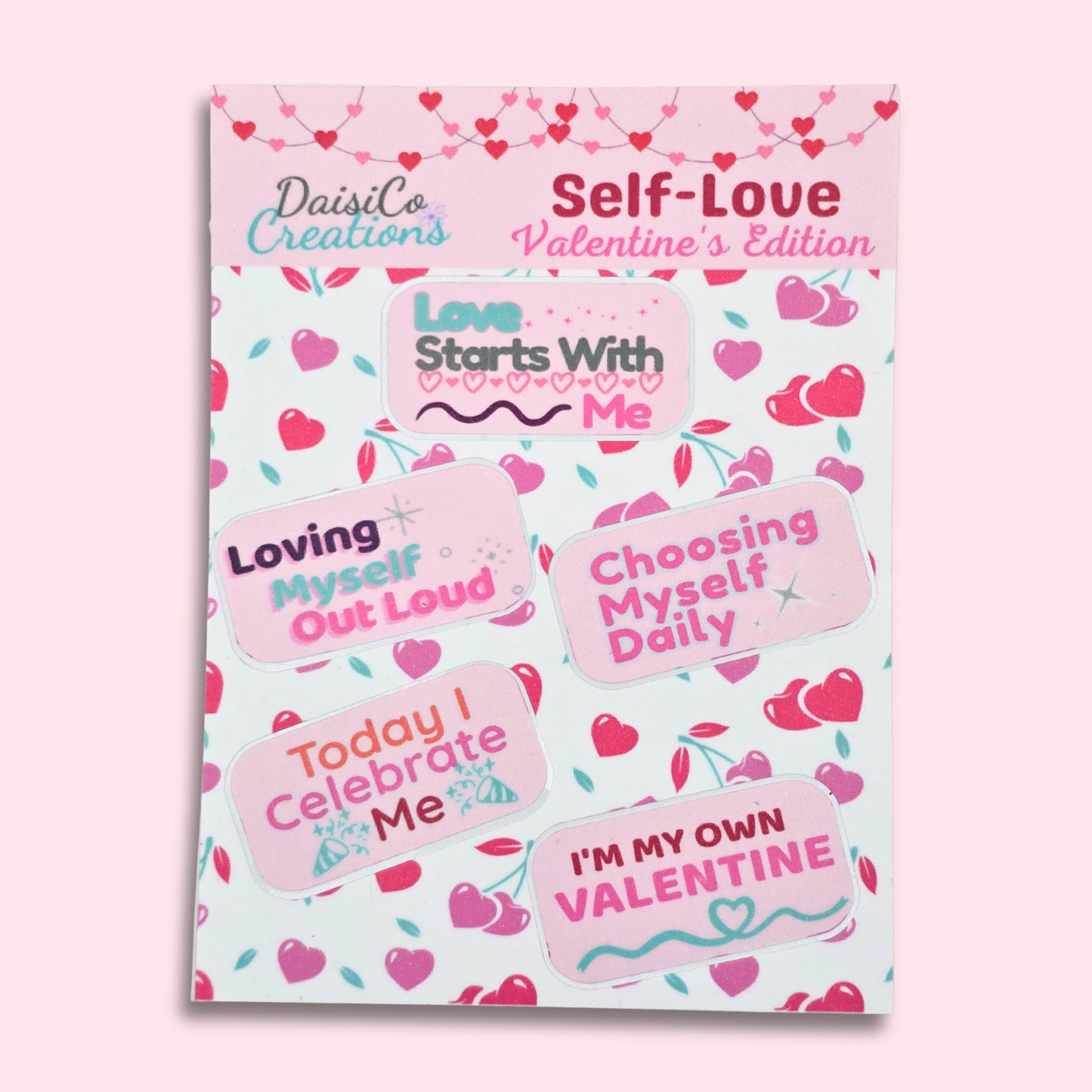 Valentine's Sparkly Affirmation Self-Love Sticker Sheet