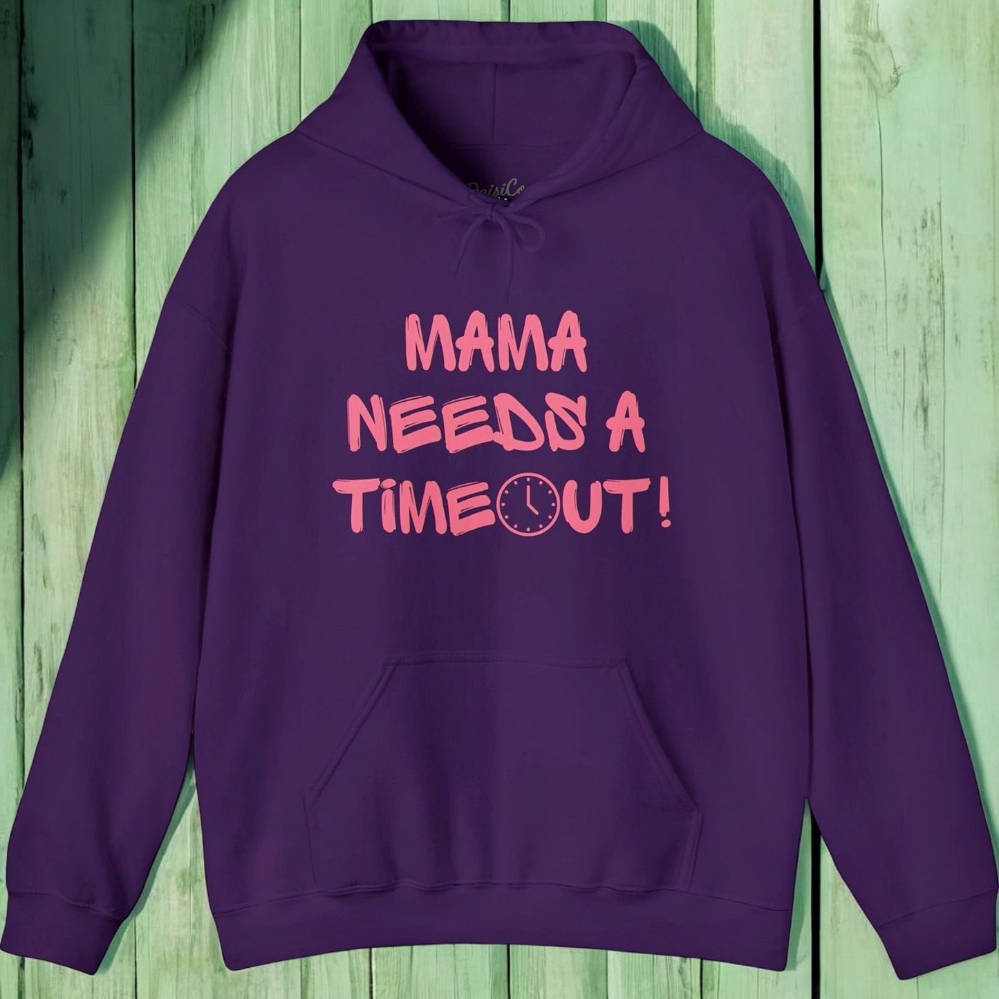 Mama Needs a Timeout Hoodie – Cozy & Sassy Pink Clock Graphic in Dark Heather, Black, or Purple