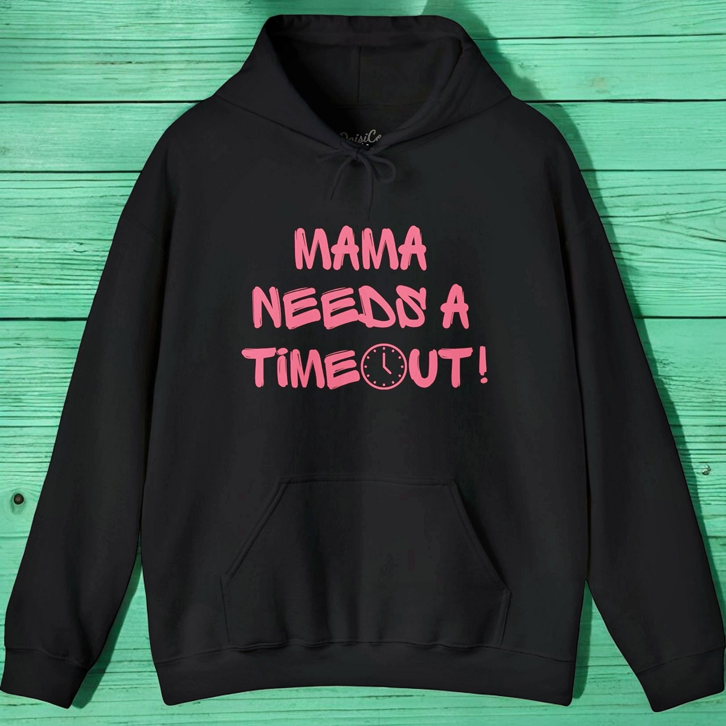 Mama Needs a Timeout Hoodie – Cozy & Sassy Pink Clock Graphic in Dark Heather, Black, or Purple