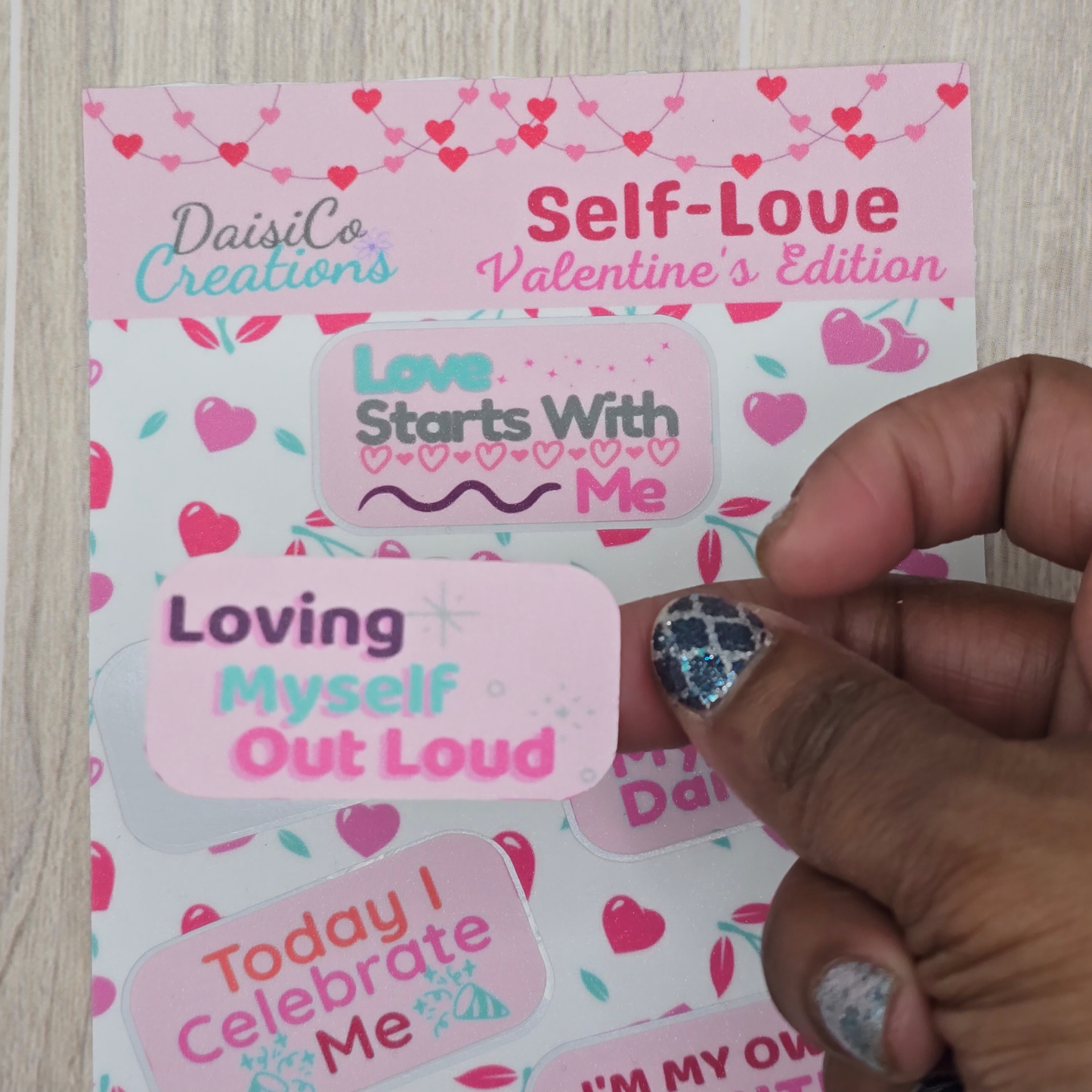Valentine's Sparkly Affirmation Self-Love Sticker Sheet