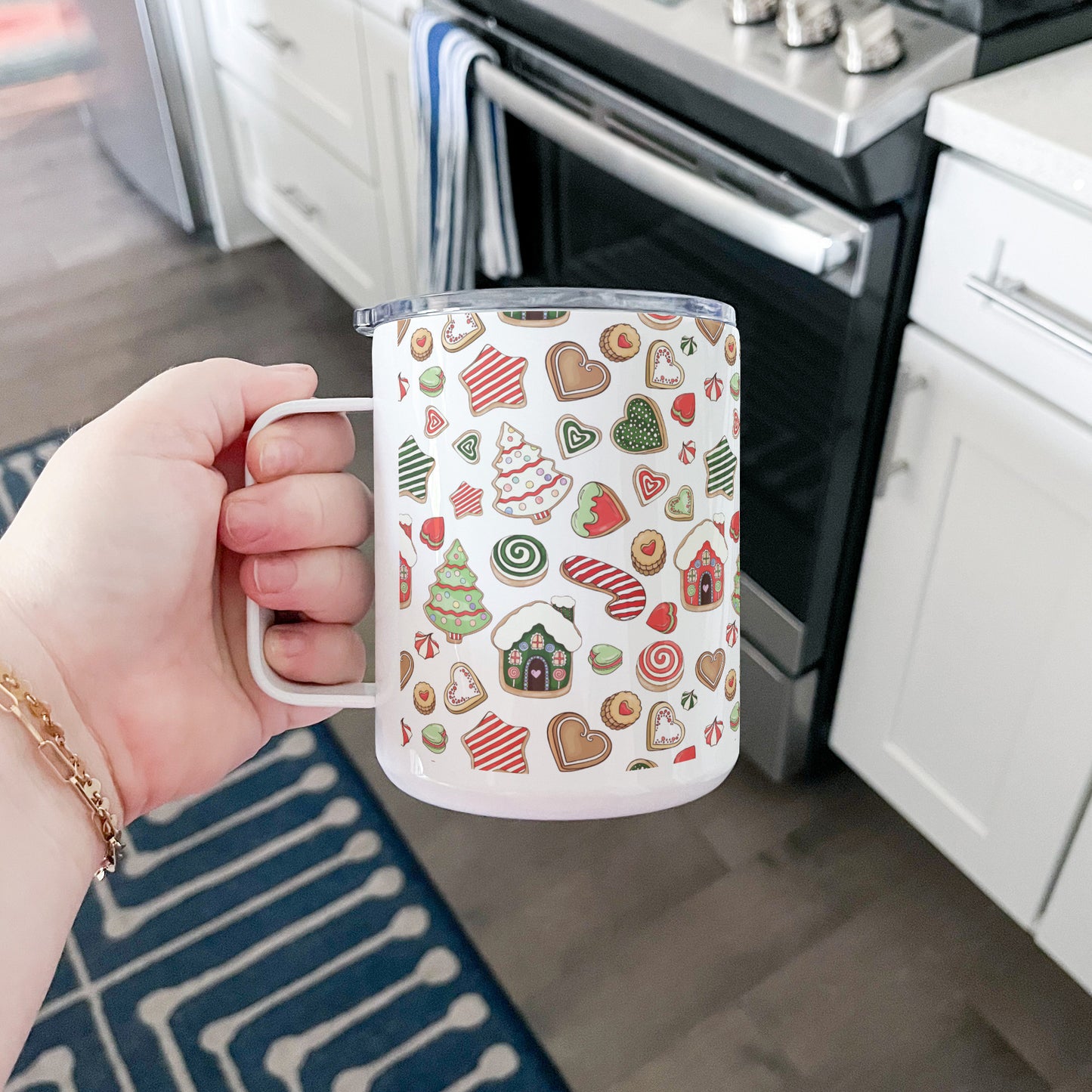 Whimsical Christmas Cookies Double-Insulated Coffee Mug with Snap-On Lid