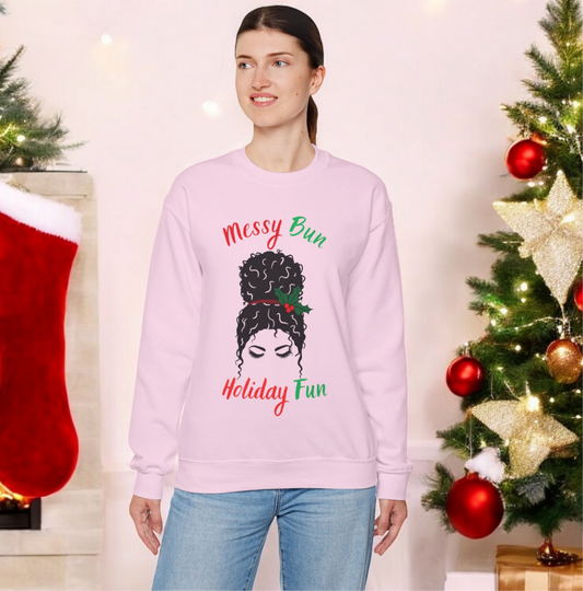 Messy Bun Holiday Fun Christmas Sweatshirt – Festive Holiday Graphic Sweatshirt for Moms