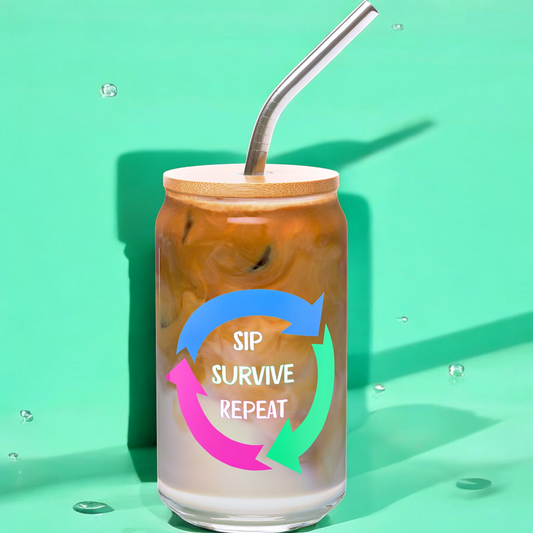 Sip Survive Repeat Glass Can