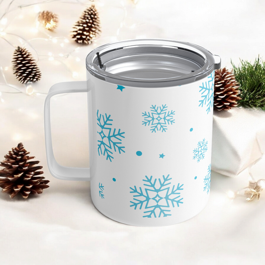 Blue Snowflake Winter Stainless Steel Coffee Mug-Double Wall Insulated