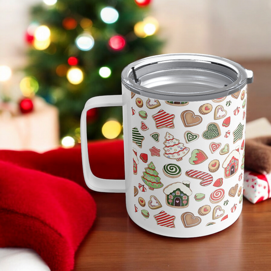 Whimsical Christmas Cookies Double-Insulated Coffee Mug with Snap-On Lid